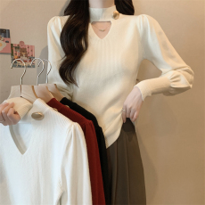 批发实拍秋冬胖MM小心机镂空设计泡泡袖减龄加厚针织打底外穿长袖毛衣