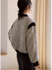 小香风短款外套女2023年秋季新款拼接撞色显瘦绗棉棒球服