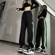 批发实拍现货大码裤子女胖mm显瘦阔腿裤春秋新款梨形身材高腰束脚卫裤