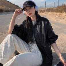 批发早秋季复古棕色<b class='q'>皮衣</b>女韩版宽松皮夹克帅气机车外套薄款