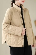 实拍2023新款文艺大码轻薄短款棉服女冬加厚保暖休闲外套