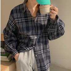 批发韩系春季新款设计感街头宽松<b class='q'>格子</b>长袖<b class='q'>衬衫</b>女