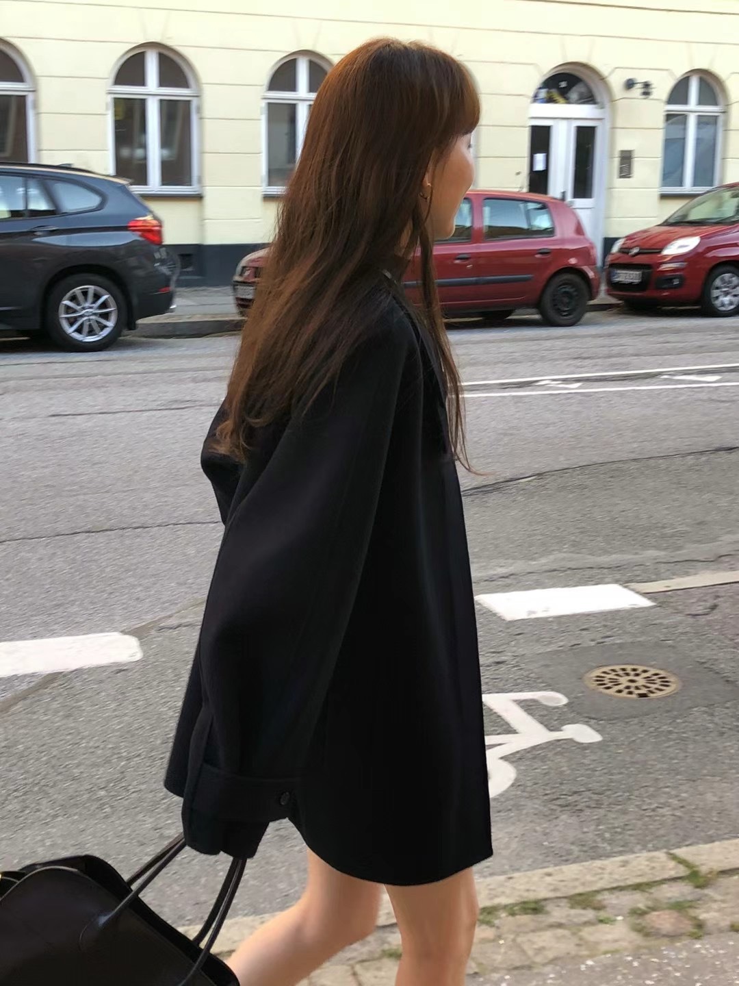 Giacca monopetto in lana di media lunghezza con risvolto alla francese, stile INS blogger, taglia aggiornata_voghion.com