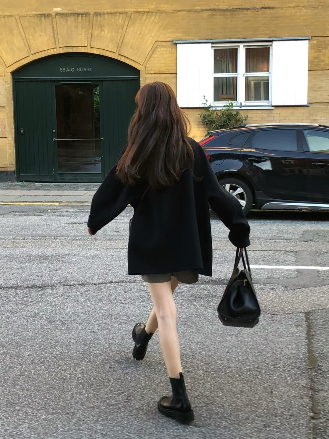 Giacca monopetto in lana di media lunghezza con risvolto alla francese, stile INS blogger, taglia aggiornata_voghion.com