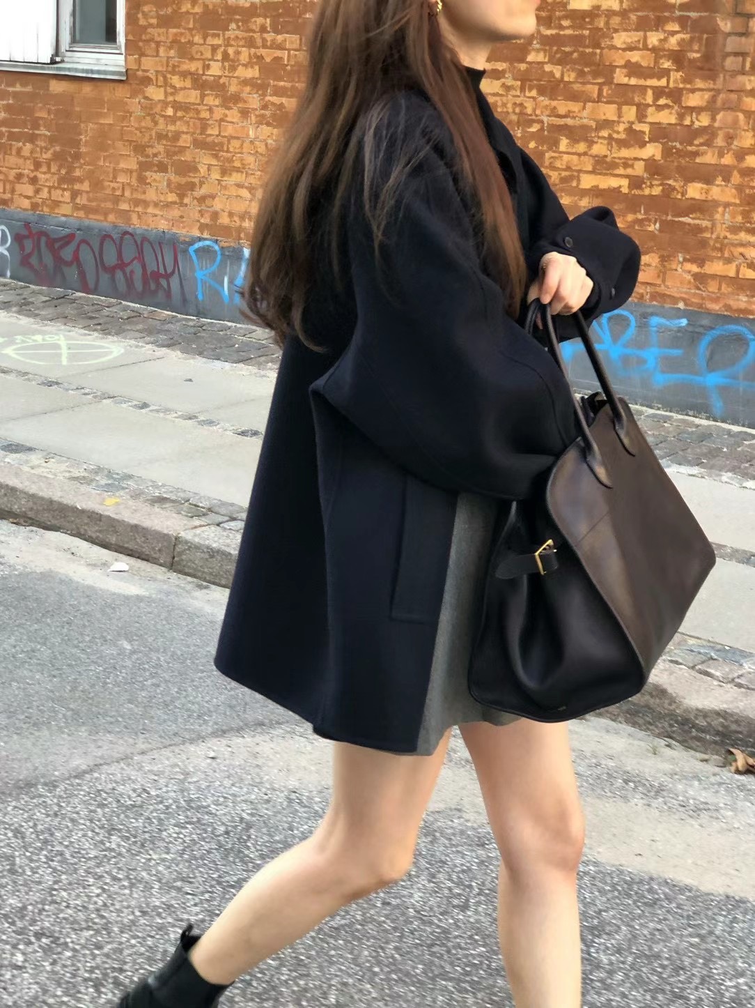 Giacca monopetto in lana di media lunghezza con risvolto alla francese, stile INS blogger, taglia aggiornata_voghion.com