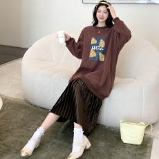 批发实拍 秋冬新款 加绒加厚拼接丝绒假两件大码中长款卫衣<b class='q'>连衣裙</b>