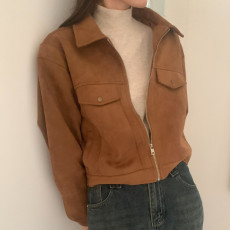 批发实拍 美式复古 鹿皮绒夹克短款外套宽松<b class='q'>机车</b>服百搭上衣2色
