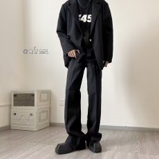 批发西装裤男夏黑色小西裤高腰开叉直筒高腰垂感侧开衩窄版阔腿裤