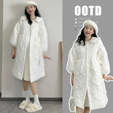 批发实拍 冬季新品 孕妇甜美遮肚蝴蝶结重工孕妇棉服外套