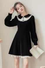 不低于159~法式赫本风丝绒小黑裙复古高级感小个子连衣裙