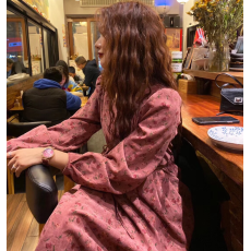 批发秋冬装新款大码女装灯芯绒碎花遮胯长裙玫瑰花<b class='q'>连衣裙</b>