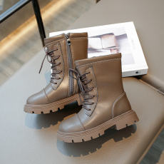 批发儿童马丁靴女童二棉英伦风皮靴2023秋冬新款加绒短靴小女孩中大童