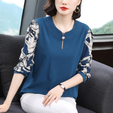 批发2026年春新款中年妈妈装体恤<b class='q'>女</b><b class='q'>时尚</b>印花圆领宽松大码长袖<b class='q'>休闲</b>上衣