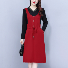 批发气质大码女装<b class='q'>胖</b>mm<b class='q'>超</b>修身显瘦中长款假两件套长袖中年妈妈连衣裙