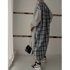 批发已出货 韩国chic春季新款小众设计感拼接撞色字母印花连衣裙