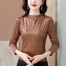 批发实拍2026春季新款长袖半高领套头修身上衣时尚印花气质爆款<b class='q'>妈妈</b>装