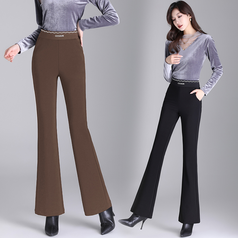 프릴 더블 허리 머리 부츠컷 바지 여성 가을 새로운 하이웨이스트 긴 바지 도루 센스 품격 슬림해 보이는 캐주얼 와이드 레그 팬츠 어린이
