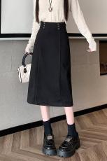 毛呢开叉半身裙女2023秋冬新款高腰修身包臀裙中长气质一步裙子
