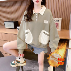 批发实拍复合贝贝绒秋冬季新款大码女装加绒加厚OP领卫衣女<b class='q'>外套</b>