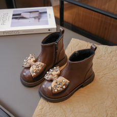 批发儿童马丁靴2023新款<b class='q'>春</b>秋款女童靴子英伦风洋气大蝴蝶结二棉中大童