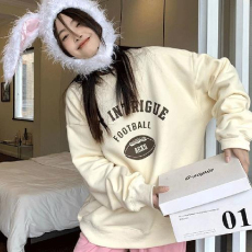 批发<b class='q'>韩国</b>外贸加绒加厚套头圆领<b class='q'>卫衣</b>女学生盐系宽松上衣秋冬季外套9165