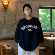 批发<b class='q'>韩国</b>外贸加绒加厚套头<b class='q'>卫衣</b>女圆领学生盐系宽松上衣秋冬季外套9163