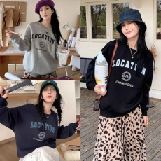 批发<b class='q'>韩国</b>外贸原宿BF加绒加厚套头圆领<b class='q'>卫衣</b>女学生盐系宽松上衣套9158