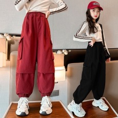 批发女童工装裤春秋薄款新款网红儿童洋气炸街束脚裤女孩街舞高腰裤子