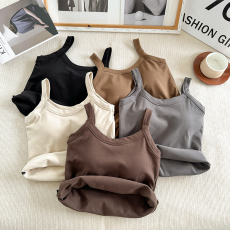 批发实拍<b class='q'>大码</b>秋冬自发热弧型保暖背心免穿<b class='q'>文胸</b>固定杯打底长款吊带内衣