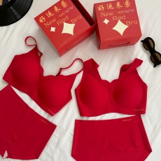 批发幸运来袭本命年大红色女士文胸结婚喜庆红色内衣礼盒装无钢圈聚拢