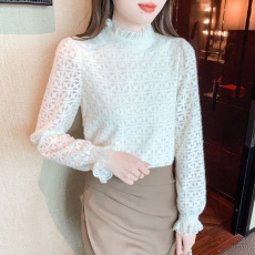 半高领蕾丝打底衫女洋气内搭秋装2023新款百搭时尚灯笼长袖上衣服