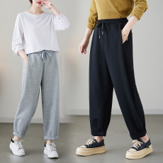 批发实拍秋冬新笑脸运动<b class='q'>哈伦裤</b>显瘦香蕉裤卷边老爹裤卫裤女宽松大码棉