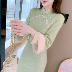 新中式改良旗袍女秋冬季加厚加绒高端气质年轻款少女中国风连衣裙