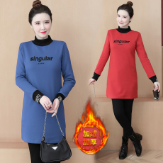 批发加绒卫衣女2025秋冬加厚刺绣中长款半高领打底衫上衣韩版外套