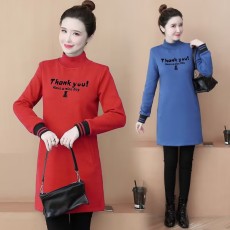 批发实拍加绒卫衣女2026秋冬加厚刺绣中长款半高领打底衫上衣韩版外套
