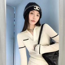 质检官图小香风polo领针织衫女秋冬新款修身内搭复古撞色毛衣上衣