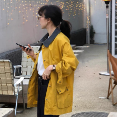 批发2026东大门新款  重工版 大撞色翻领 直筒宽松工装<b class='q'>风衣外套</b>