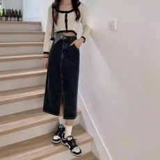批发复古牛仔半身裙女<b class='q'>春</b>秋2023年新款夏季中长款显瘦a字长裙开叉裙子