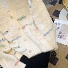 软糯甜美针织开衫女秋季2023新款小众上衣设计感镂空彩线毛衣外套