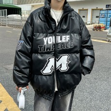 批发PU皮棉衣男款冬季<b class='q'>潮</b>牌美式嘻哈立领防水棉服宽松加厚<b class='q'>潮</b>流棉袄外套