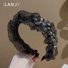 批发韩国精致满钻满天星发箍高级感网纱褶皱头箍高颅顶轻奢百搭发饰女
