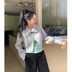 批发现-货 法式简约气质翻领设计感一粒扣宽松<b class='q'>百搭</b>小个子短款毛呢外套