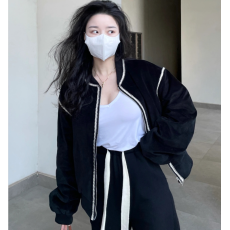 批发冬装大码复古设计感小众小个子夹克外套黑色<b class='q'>棒球</b>服