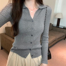 实拍图针织衫女秋季2023新款开衫毛衣外套修身显瘦百搭长袖上衣