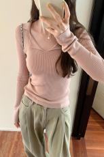 实拍图修身显瘦打底衫秋季2023新款软糯polo领针织衫紧身内搭上衣