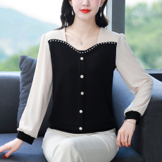 现货！针织打底衫长袖女秋装方领拼接洋气小衫时尚内搭外穿上衣