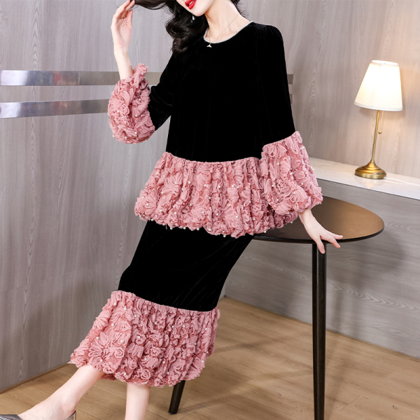 RM24127# 新款高端精致独特粉色米色连衣裙超好看两件套装奢华时尚