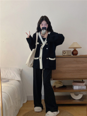 实拍 大码宽松显瘦慵懒风撞色针织外套上衣女