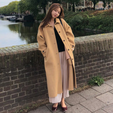 简约翻领单排扣纯手工双面羊绒大衣女2023秋冬中长款羊毛外套大码