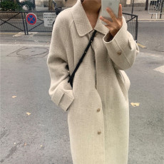 简约单排扣双面手工羊绒大衣女2023冬韩版显瘦中长款宽松格子外套